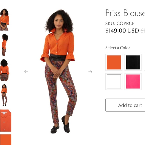 Gretchen Scott NWT Med. orange Blouse 3/4 Sleeves Semi Fitted Ruffled Cu… - Picture 2 of 10